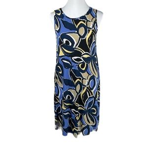 Lily Floral Sleeveless Dress Blue Black Yellow Tan White Size Large